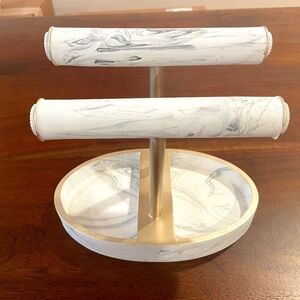 Double Jewelry Stand for Necklaces, Bracelets, Watches with Base Tray - 8" Wide